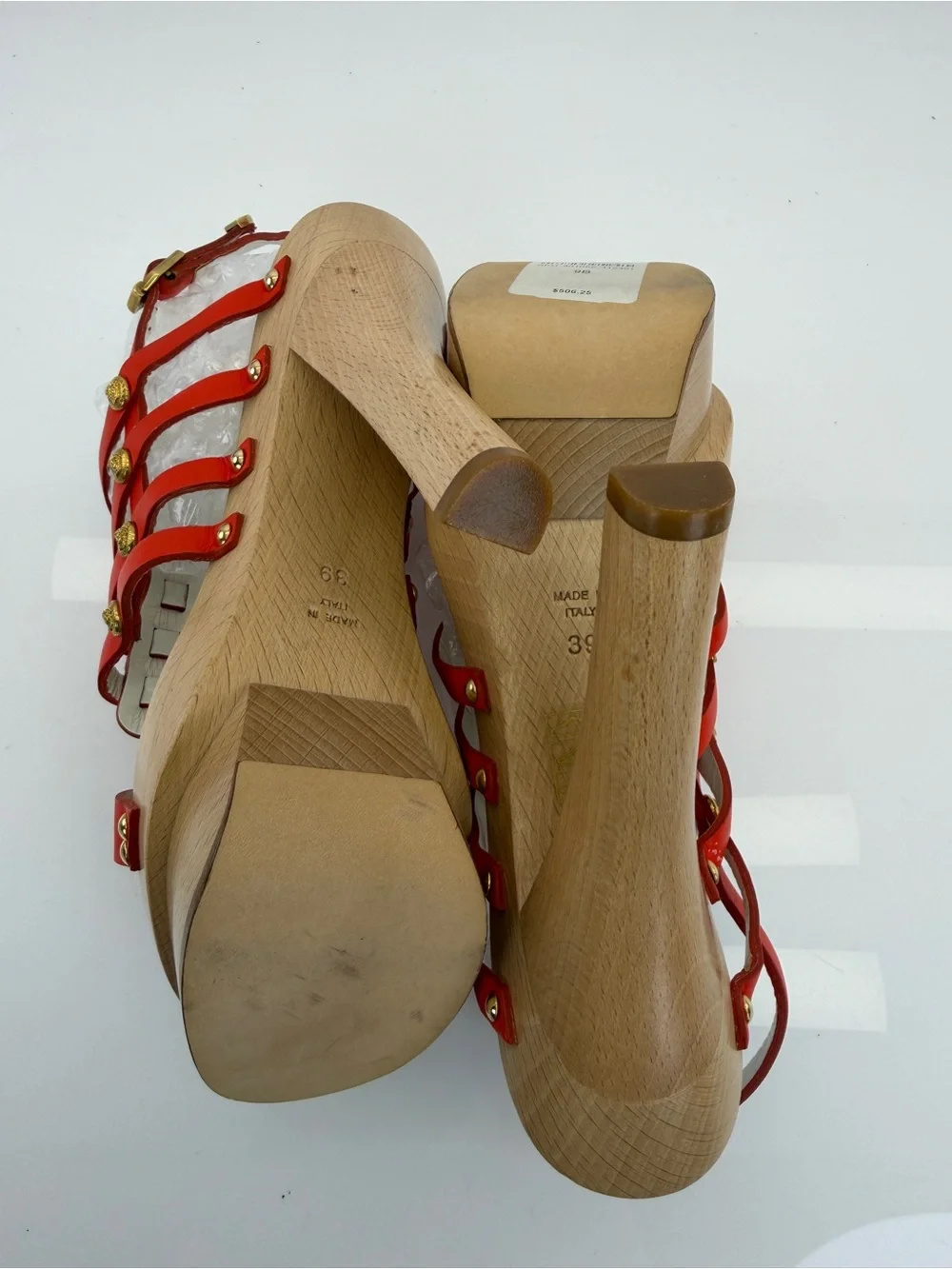 Versace ORANGE / GOLD VERSACE WOMEN STUDDED PLATFORM SLINGBACK SANDAL SZ 39